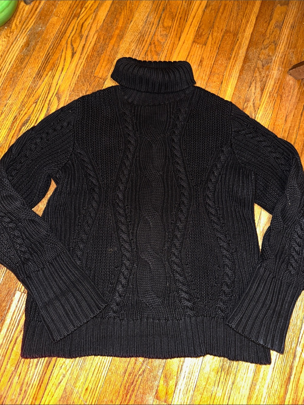 Lands' End Black Cable-Turtleneck Sweater